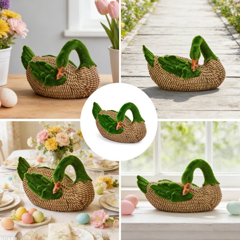 Ownkoti Faux Rattan Flocked Duck Garden Figurine - image 22