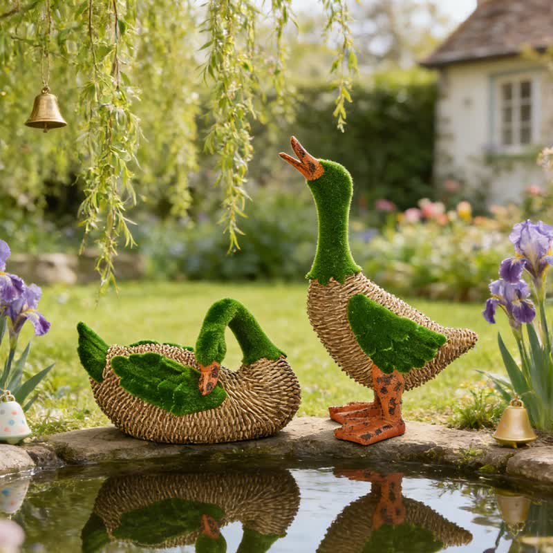 Ownkoti Faux Rattan Flocked Duck Garden Figurine - image 1