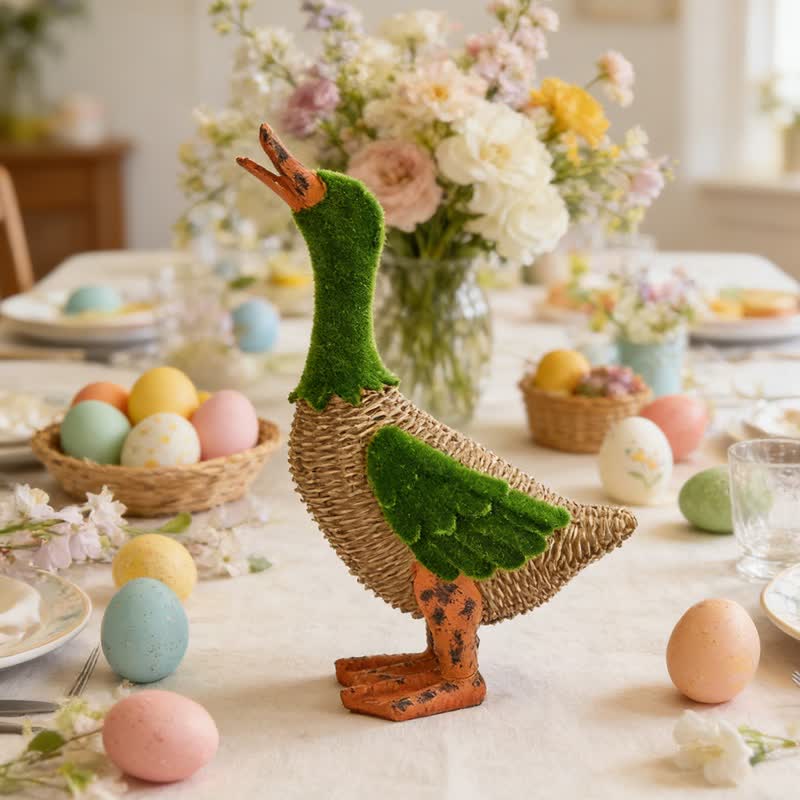 Ownkoti Faux Rattan Flocked Duck Garden Figurine - Rise - image 5