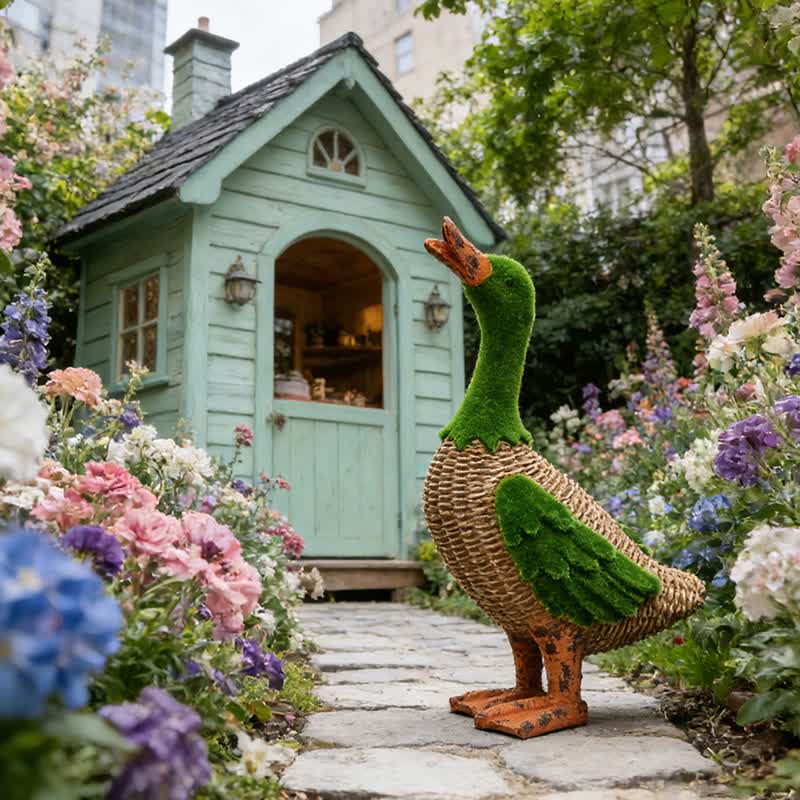 Ownkoti Faux Rattan Flocked Duck Garden Figurine - image 3