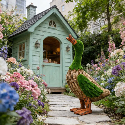 Ownkoti Faux Rattan Flocked Duck Garden Figurine - image 3