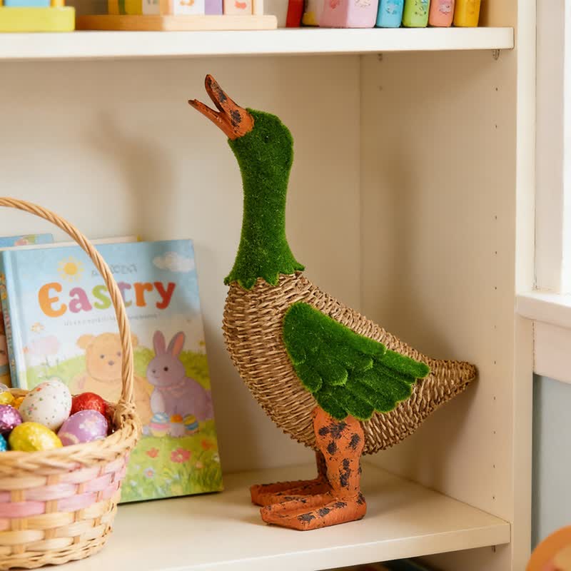 Ownkoti Faux Rattan Flocked Duck Garden Figurine - image 6