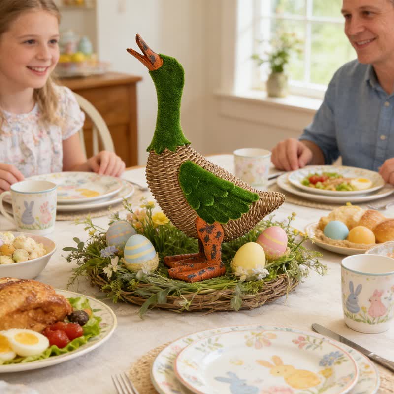 Ownkoti Faux Rattan Flocked Duck Garden Figurine - image 4