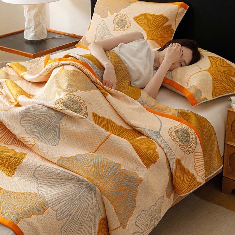 Ownkoti Ginkgo Leaf Cotton Gauze Quilt Blanket - image 1