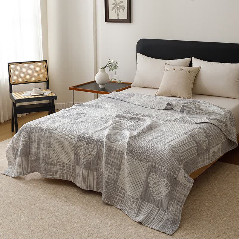 Ownkoti Patchwork Style Heart Cotton Gauze Quilt Blanket - image 1