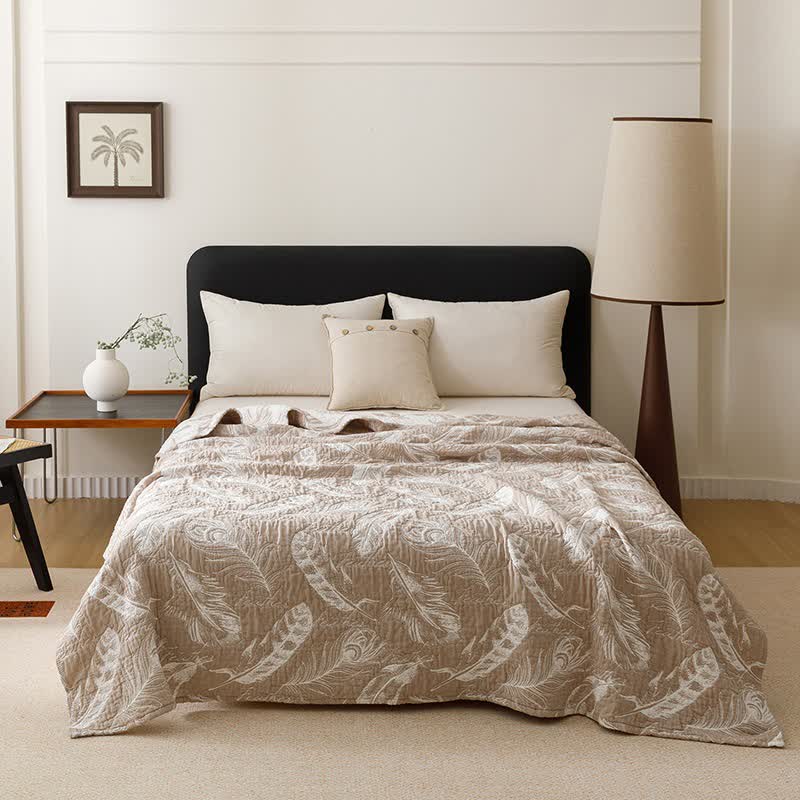 Ownkoti Feather Cotton Gauze Quilt Blanket - Coffee - Queen - image 1