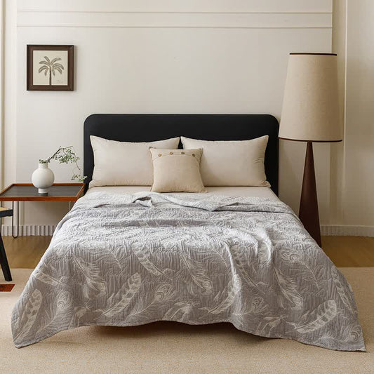 Ownkoti Feather Cotton Gauze Quilt Blanket - Gray - Queen - image 0