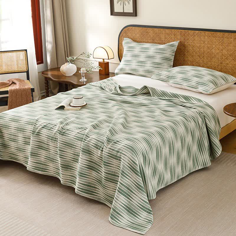 Ownkoti Curved Wave Cotton Gauze Quilt Blanket - Green - Quilt with 2PCS Pillow Towels - King - image 6