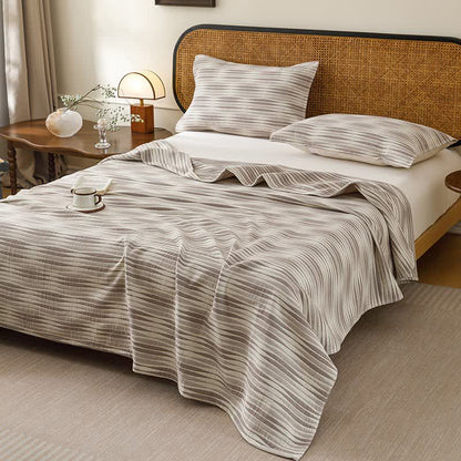 Ownkoti Curved Wave Cotton Gauze Quilt Blanket - Gray - Quilt with 2PCS Pillow Towels - King - image 2