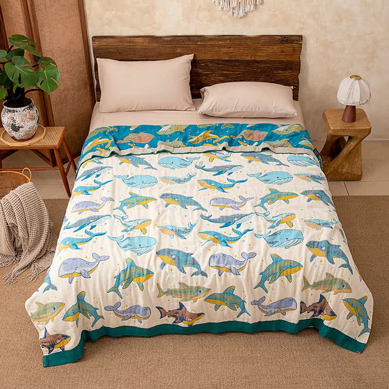 Ownkoti Ocean Whale Dolphin Cotton Quilt Blanket - King - image 0