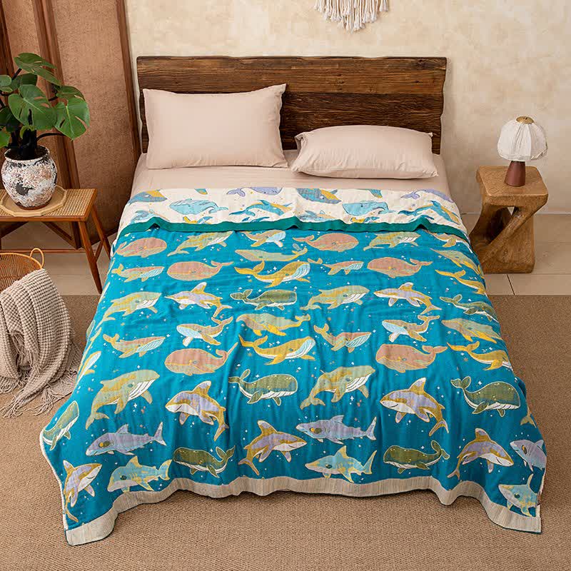 Ownkoti Ocean Whale Dolphin Cotton Quilt Blanket - image 1