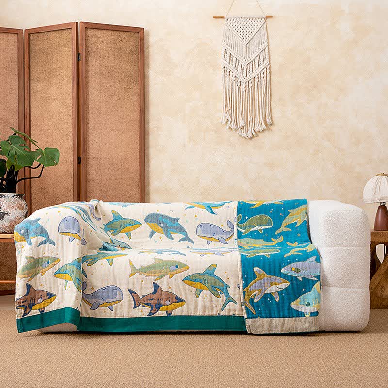 Ownkoti Ocean Whale Dolphin Cotton Quilt Blanket - image 3