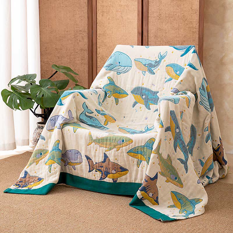 Ownkoti Ocean Whale Dolphin Cotton Quilt Blanket - image 4