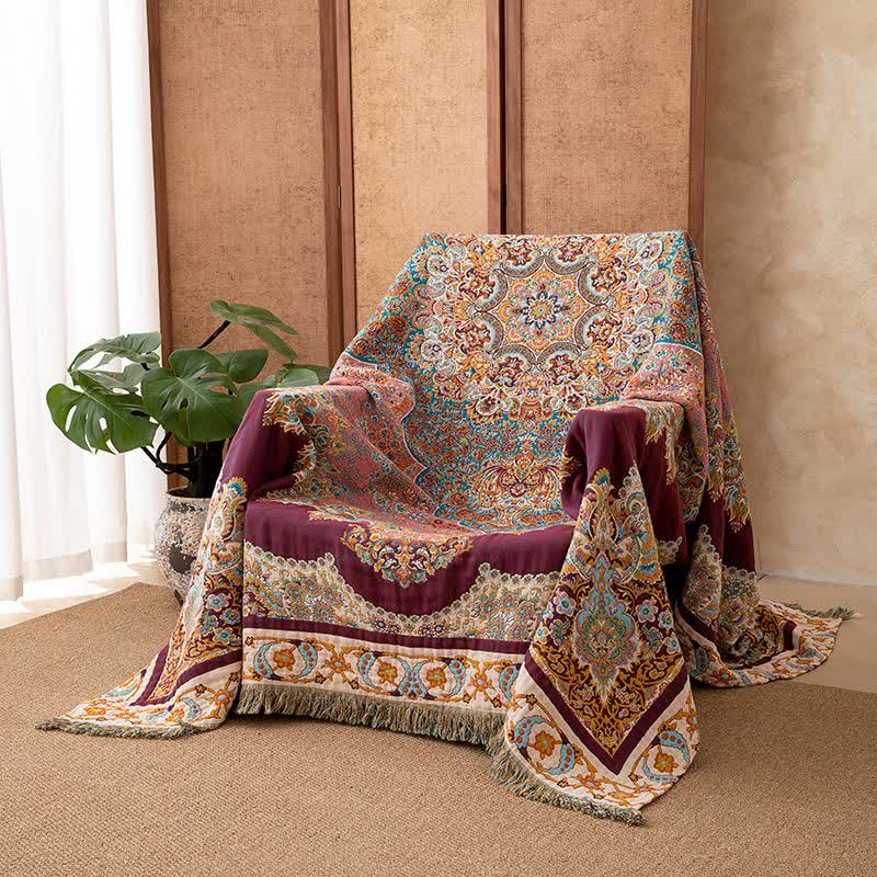 Ownkoti Retro Ethnic Tassel Cotton Quilt Blanket - image 2
