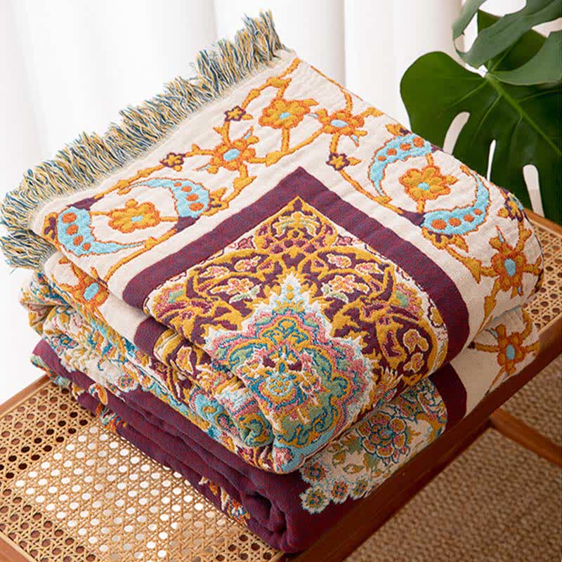 Ownkoti Retro Ethnic Tassel Cotton Quilt Blanket - image 4