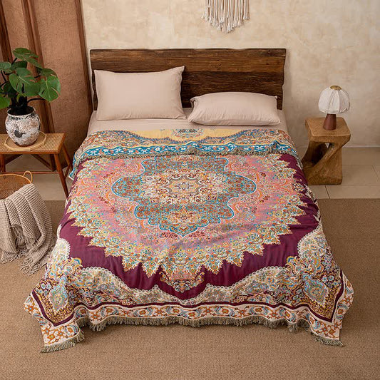 Ownkoti Retro Ethnic Tassel Cotton Quilt Blanket - King - image 0