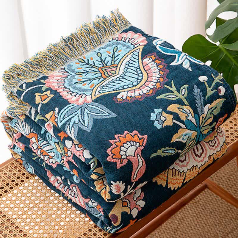 Ownkoti Boho Floral Tassel Cotton Blanket - image 1