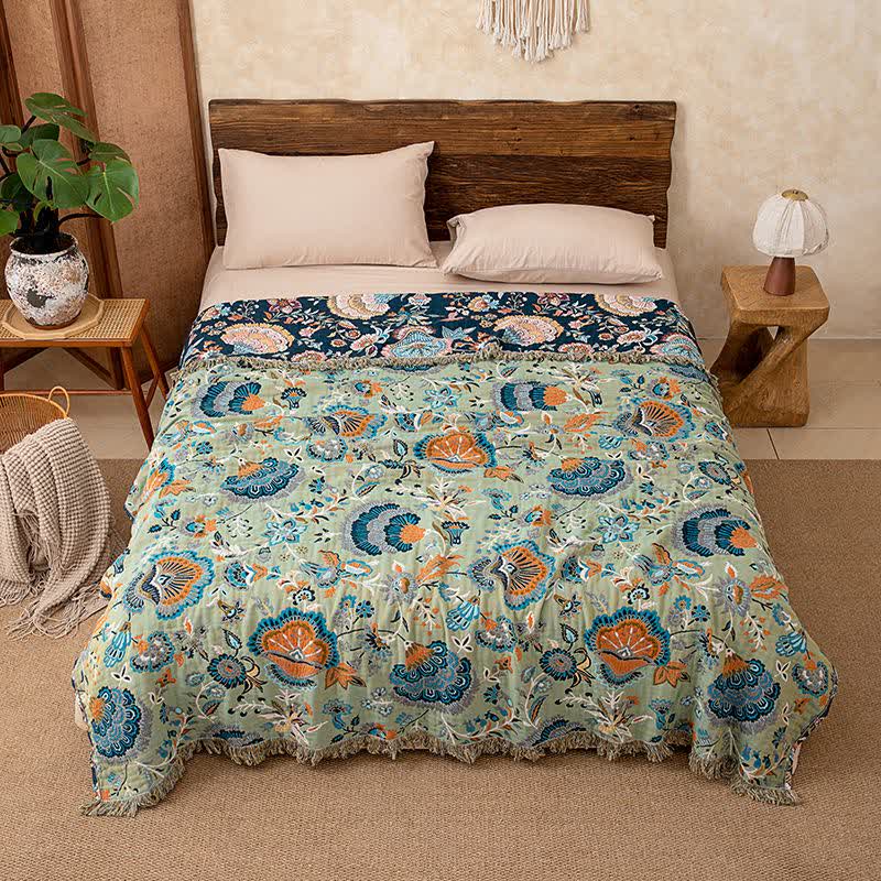 Ownkoti Boho Floral Tassel Cotton Quilt Blanket - King - image 0
