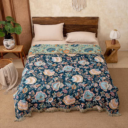 Ownkoti Boho Floral Tassel Cotton Quilt Blanket - image 1