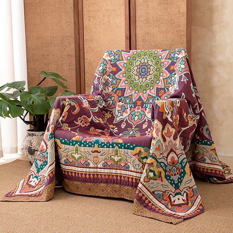 Ownkoti Retro Ethnic Style Cotton Blanket - 90"W x 98"L - image 0