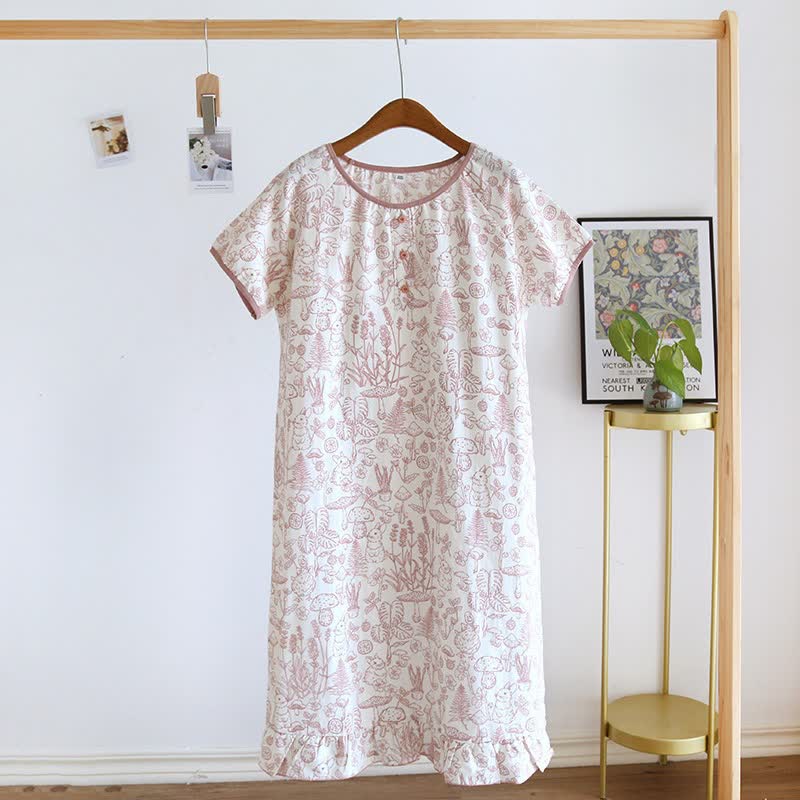 Ownkoti Rustic Mushroom & Bunny Cotton Nightgown - Red - XL - image 3
