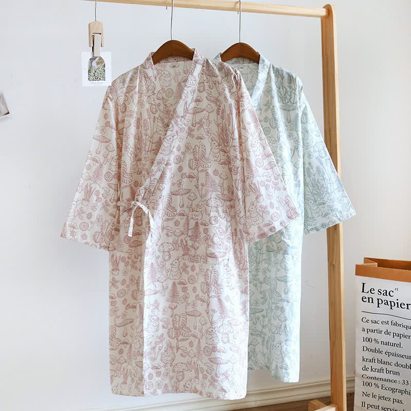 Ownkoti Mushroom & Bunny Cotton Gauze Kimono Robe - image 0