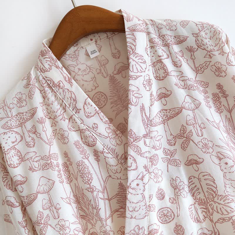 Ownkoti Mushroom & Bunny Cotton Gauze Kimono Robe - image 4