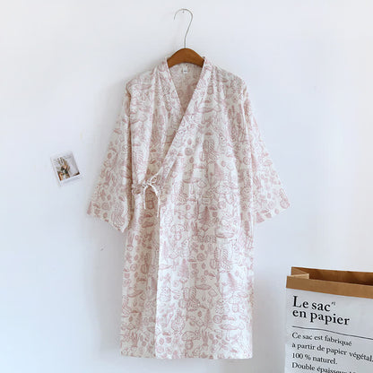 Ownkoti Mushroom & Bunny Cotton Gauze Kimono Robe - Red - L - image 2