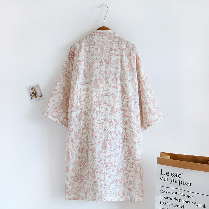 Ownkoti Mushroom & Bunny Cotton Gauze Kimono Robe - image 3