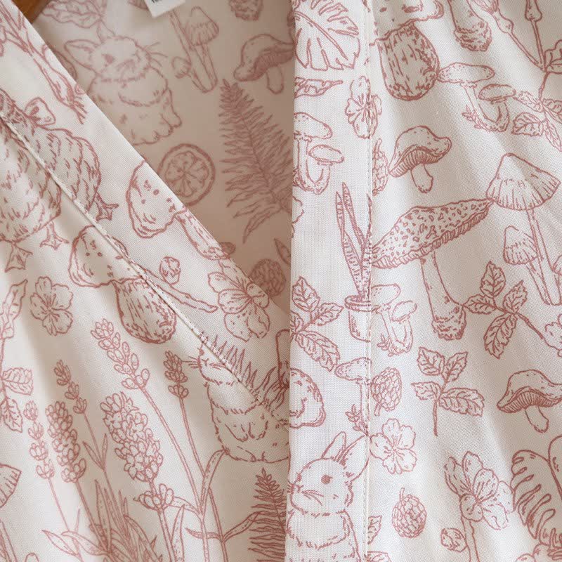 Ownkoti Mushroom & Bunny Cotton Gauze Kimono Robe - image 5
