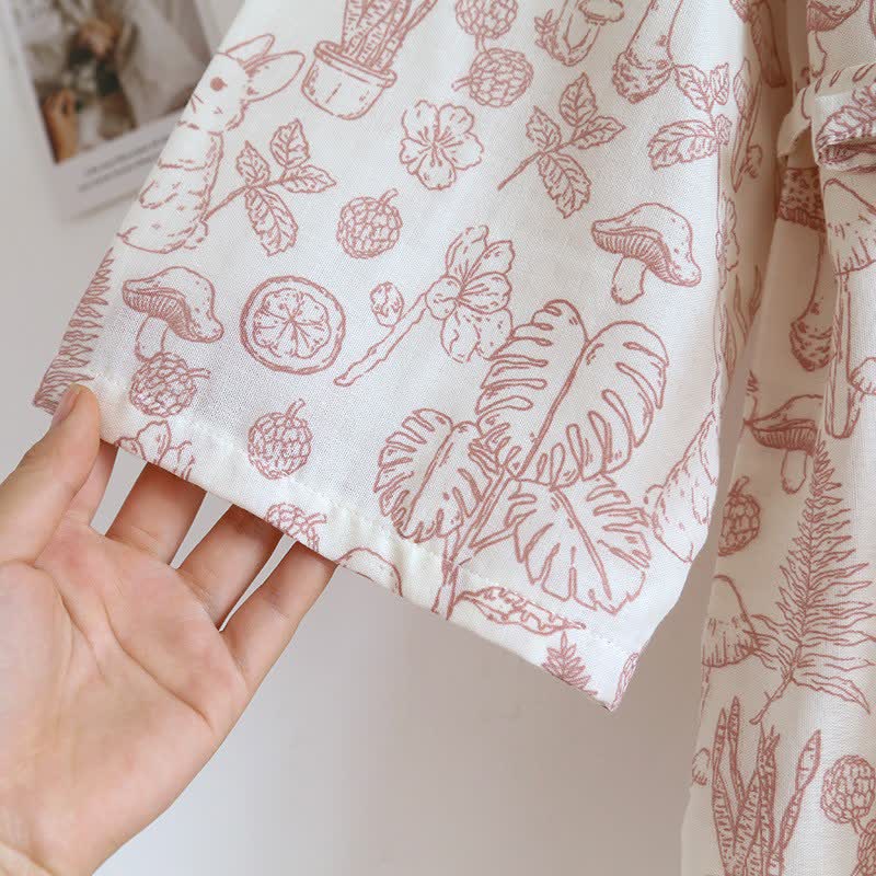 Ownkoti Mushroom & Bunny Cotton Gauze Kimono Robe - image 6