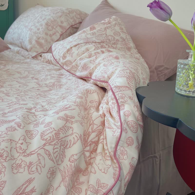Ownkoti Mushroom & Bunny Cotton Gauze Bedding Set(4PCS) - image 1