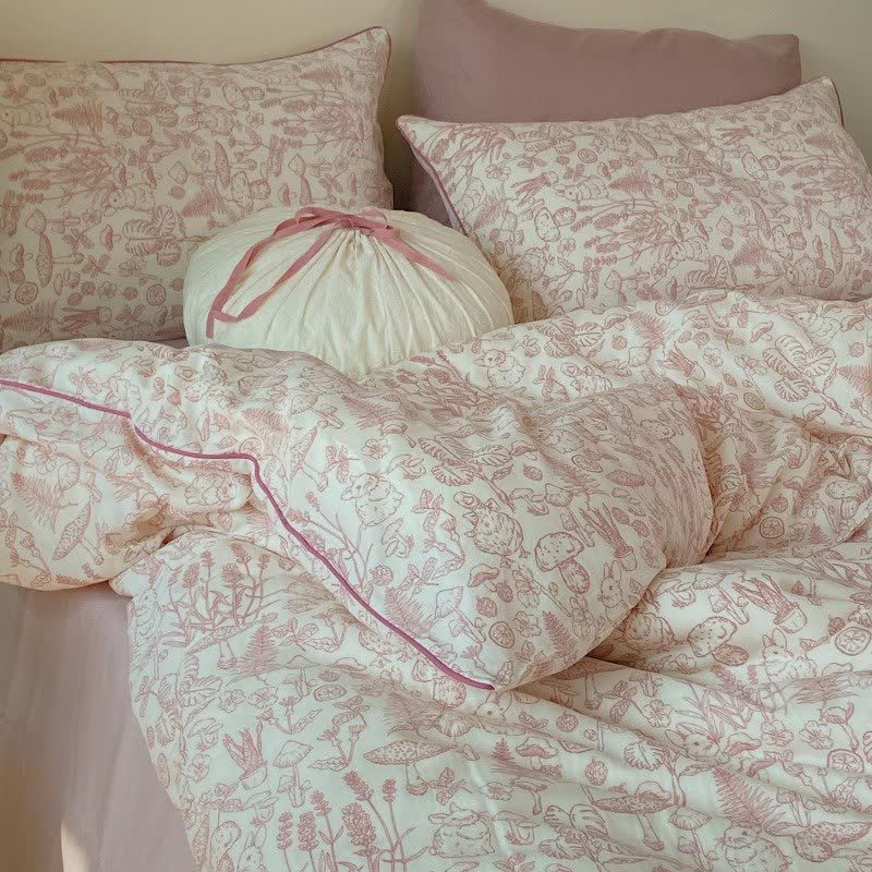 Ownkoti Mushroom & Bunny Cotton Gauze Bedding Set(4PCS) - image 2