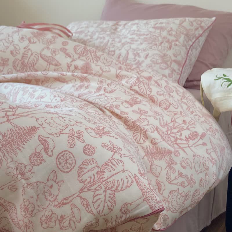 Ownkoti Mushroom & Bunny Cotton Gauze Bedding Set(4PCS) - King - image 0
