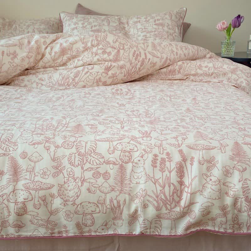 Ownkoti Mushroom & Bunny Cotton Gauze Bedding Set(4PCS) - image 3