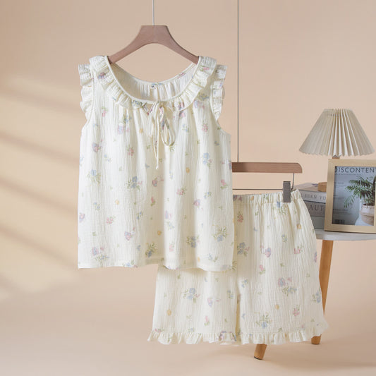 Ownkoti Cartoon Bunny & Floral Cotton Gauze Pajamas - Beige - XL - image 0