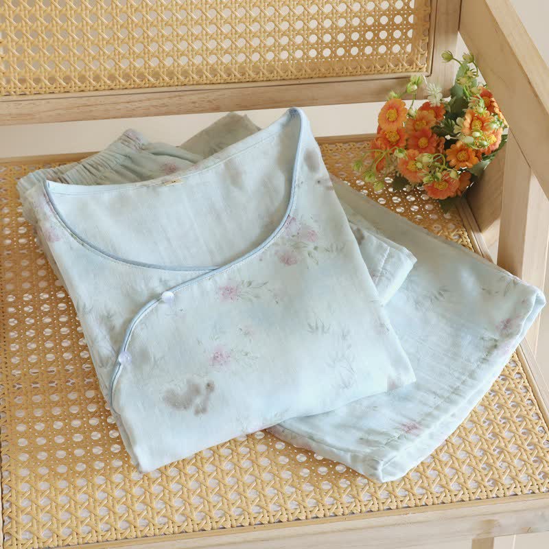 Ownkoti Elegant Bunny & Floral Cotton Gauze Pajama Set - image 1