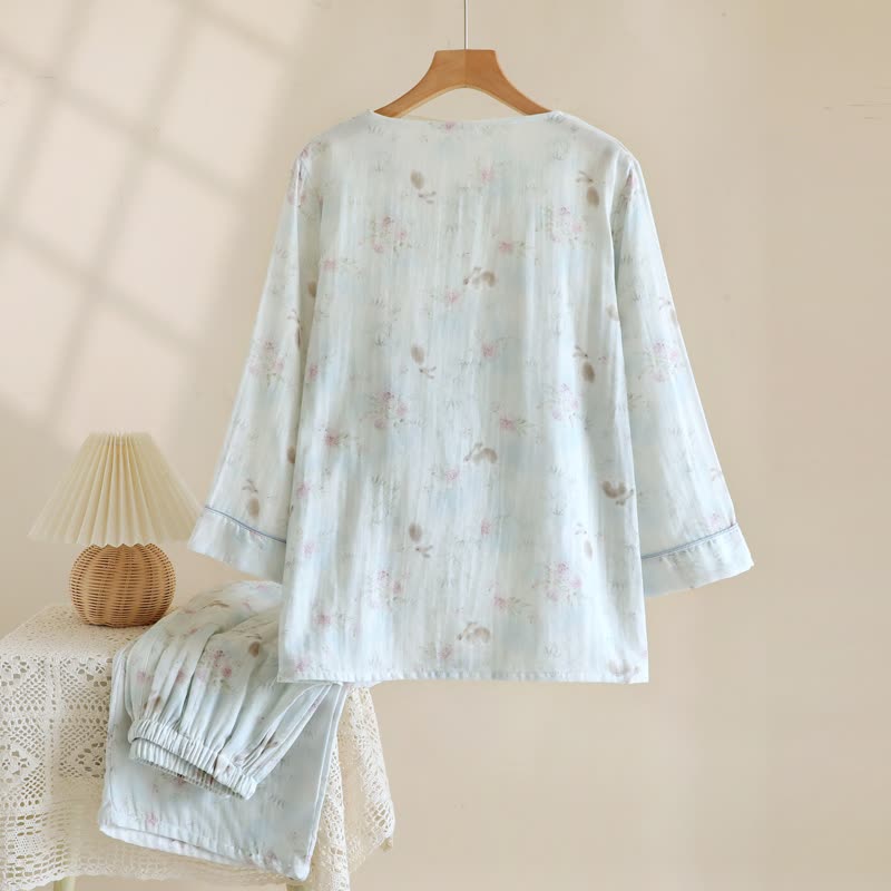 Ownkoti Elegant Bunny & Floral Cotton Gauze Pajama Set - image 2