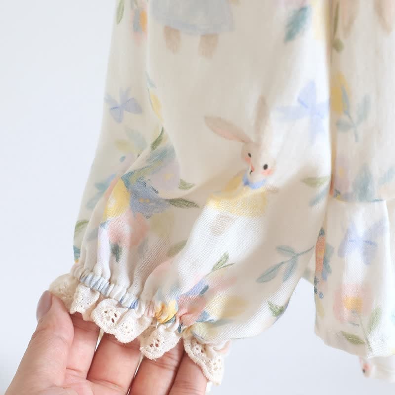 Ownkoti Bunny & Floral Cotton Gauze Pajama Set - image 3