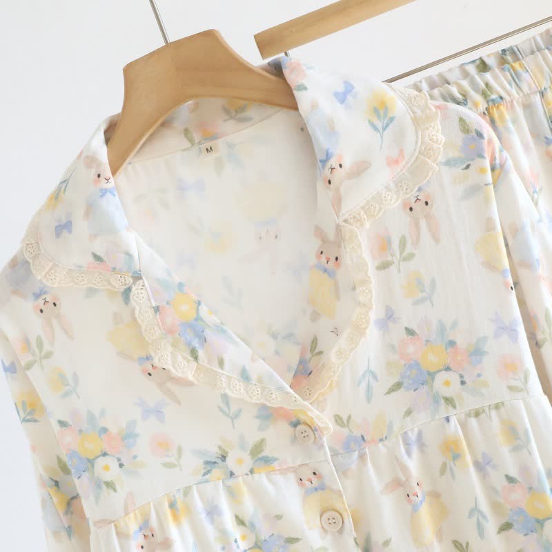 Ownkoti Bunny & Floral Cotton Gauze Pajama Set - image 1