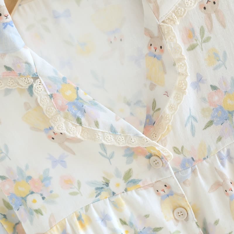 Ownkoti Bunny & Floral Cotton Gauze Pajama Set - image 2