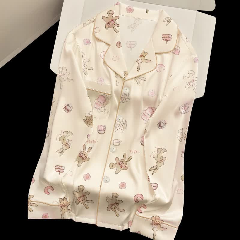 Ownkoti Cute Cartoon Bunny Pajama Set - Beige - 2XL - image 0