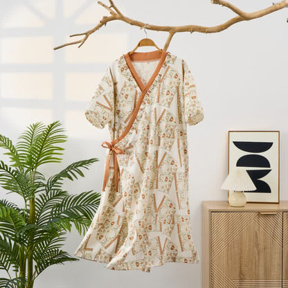 Ownkoti Vintage Pattern Ruffled Collar Side-Tie Nightgown - image 1