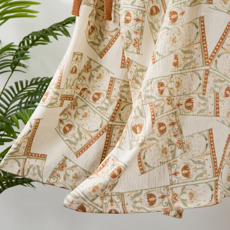 Ownkoti Vintage Pattern Ruffled Collar Side-Tie Nightgown - image 4