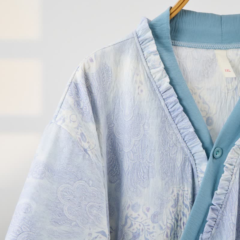 Ownkoti Artistic Vintage Ruffled Collar Side-Tie Nightgown - image 2