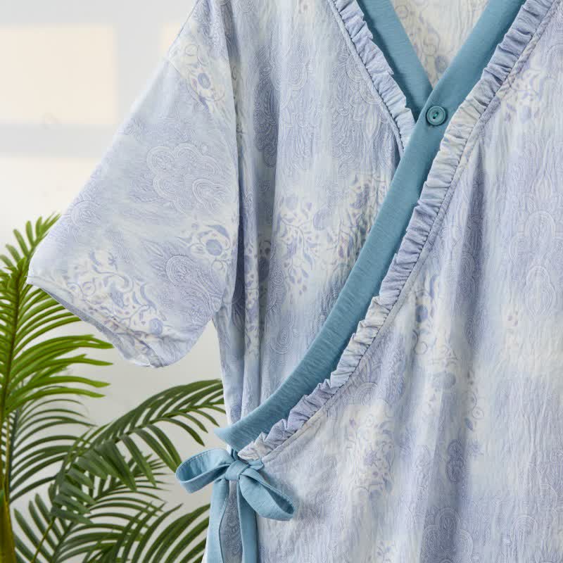 Ownkoti Artistic Vintage Ruffled Collar Side-Tie Nightgown - image 3