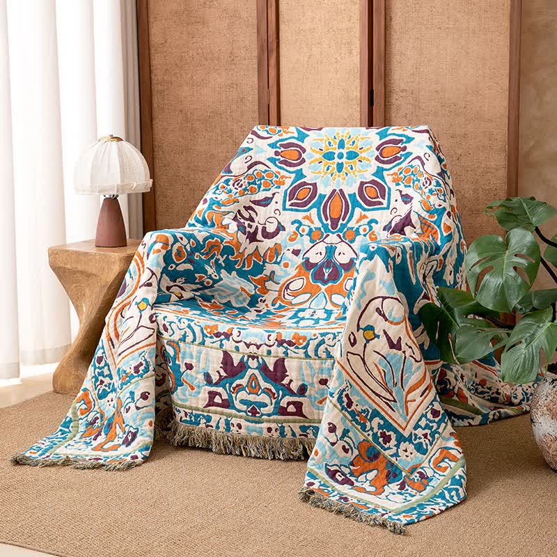 Ownkoti Retro Blue Pure Cotton Blanket - 79"W x 90"L - image 0