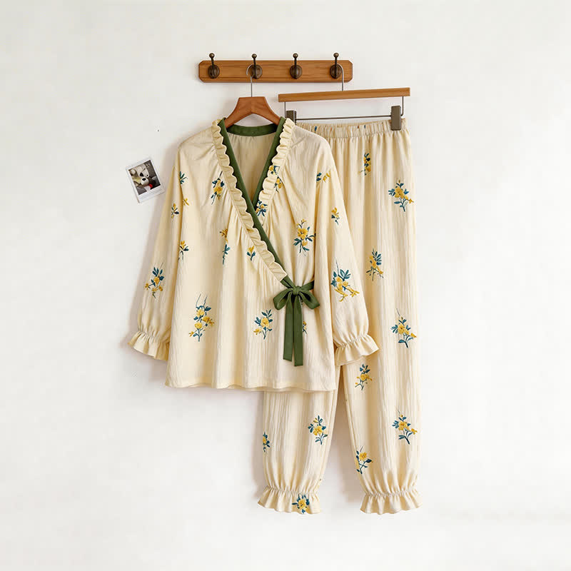 Ownkoti Ruffled Neck Botanical Floral Pajama Set - image 3