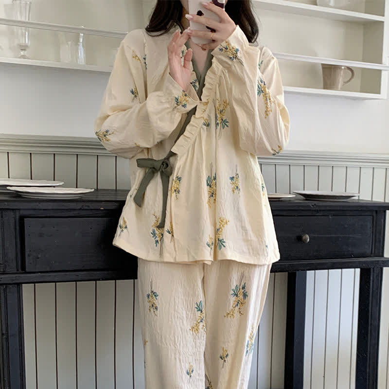 Ownkoti Ruffled Neck Botanical Floral Pajama Set - image 2