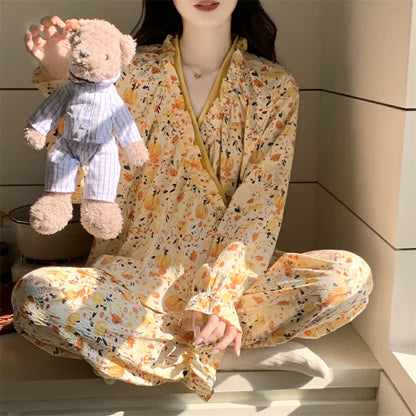 Ownkoti Ruffled Neck Yellow Floral Pajama Set - image 3